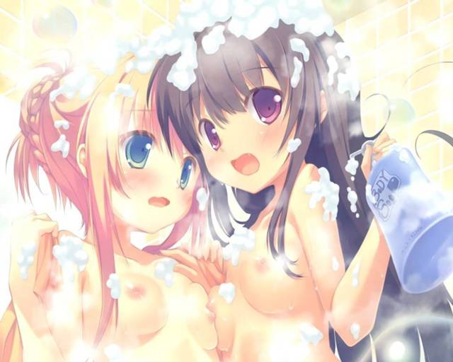 寒い冬だしお風呂で温まりながらいちゃいちゃしてる女の子同士のおふレズエロ画像-1